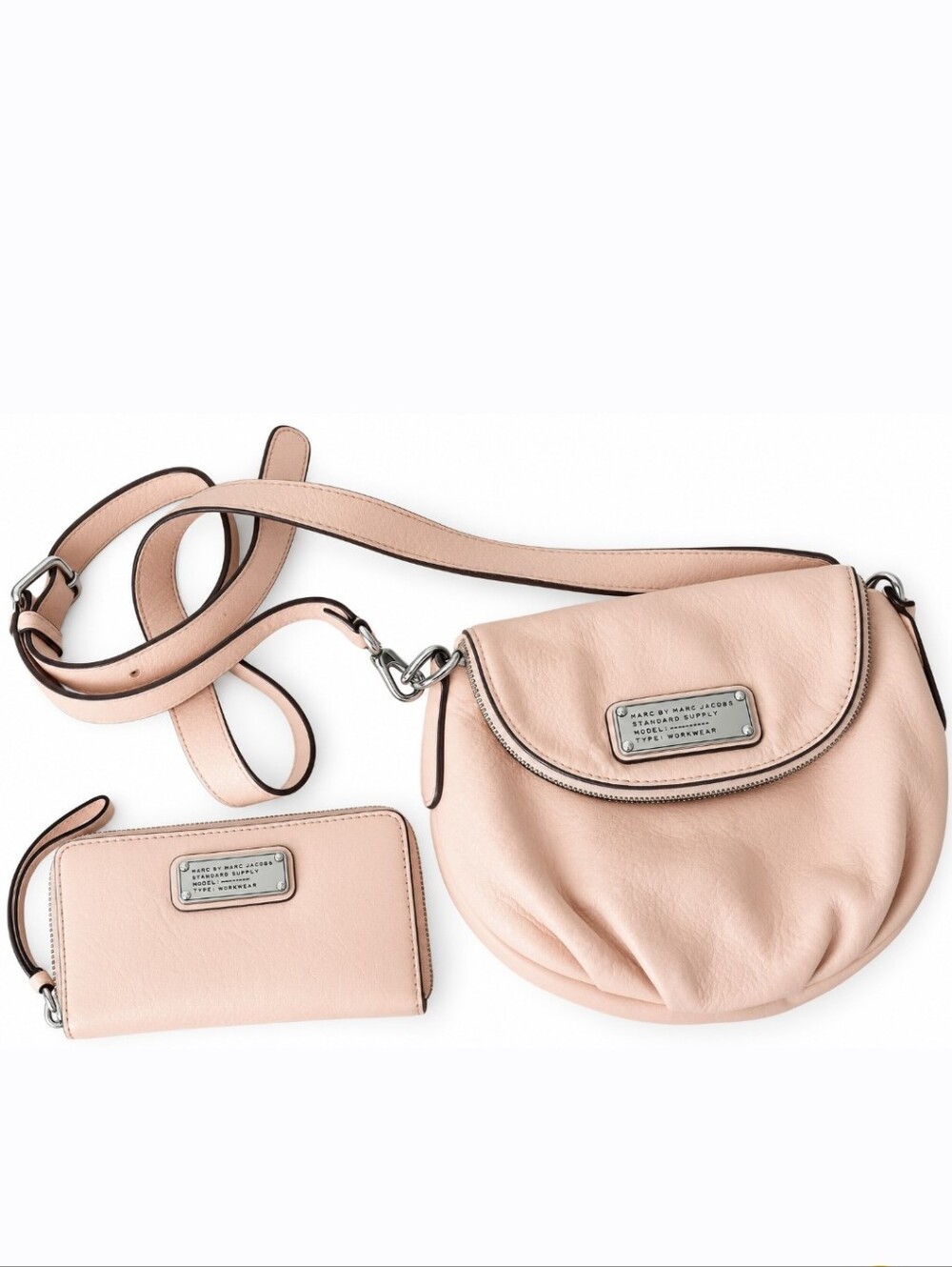 Marc Jacobs Q Mini Natasha Pearl Blush Pink Leather Purse and Wallet Set